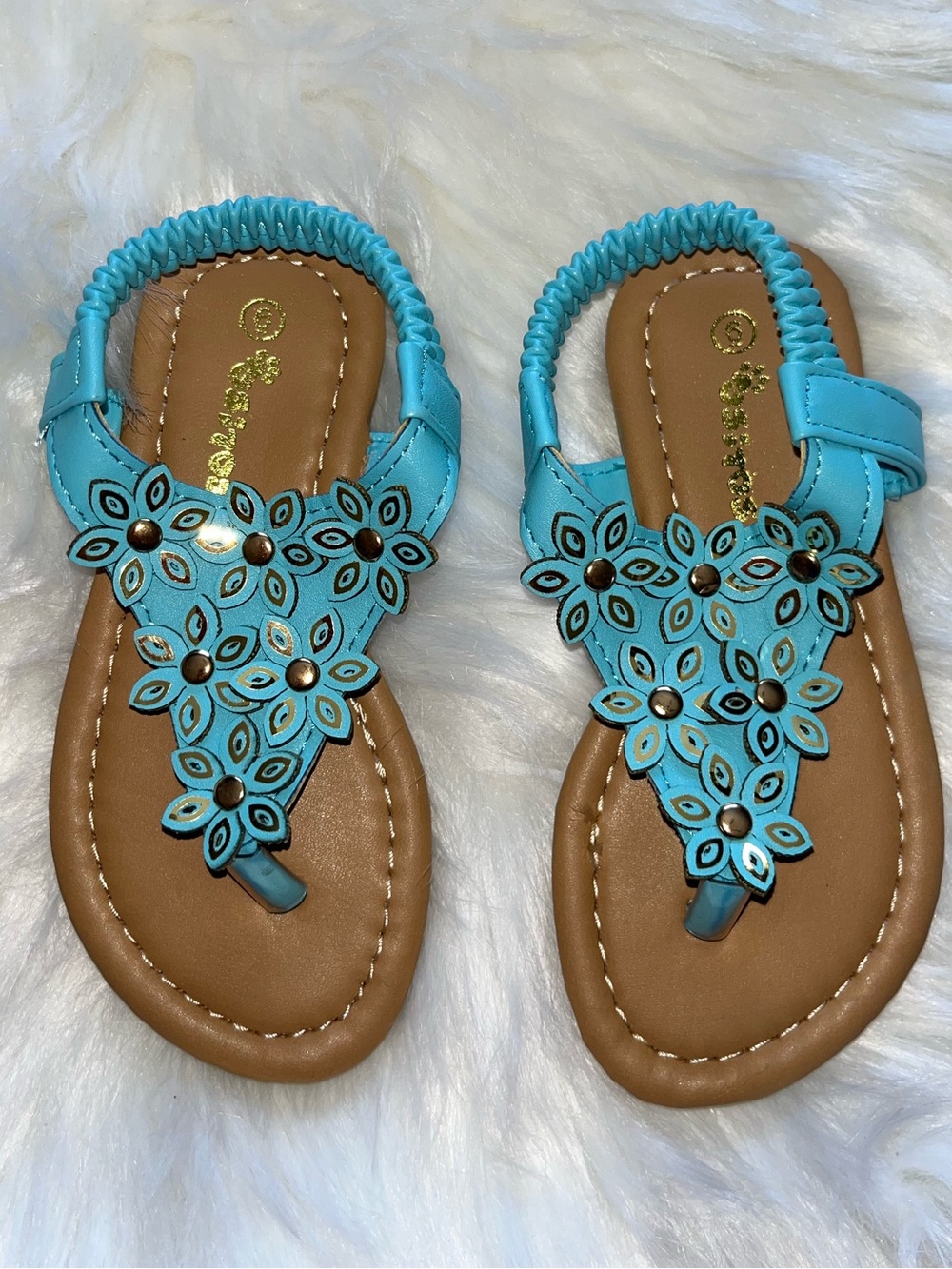 Toddler Turquoise Floral T-Strap Sandals - Size 6